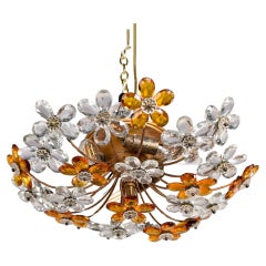 Mid Century Maison Bagues Style Crystal Flower Flush Mount Fixture