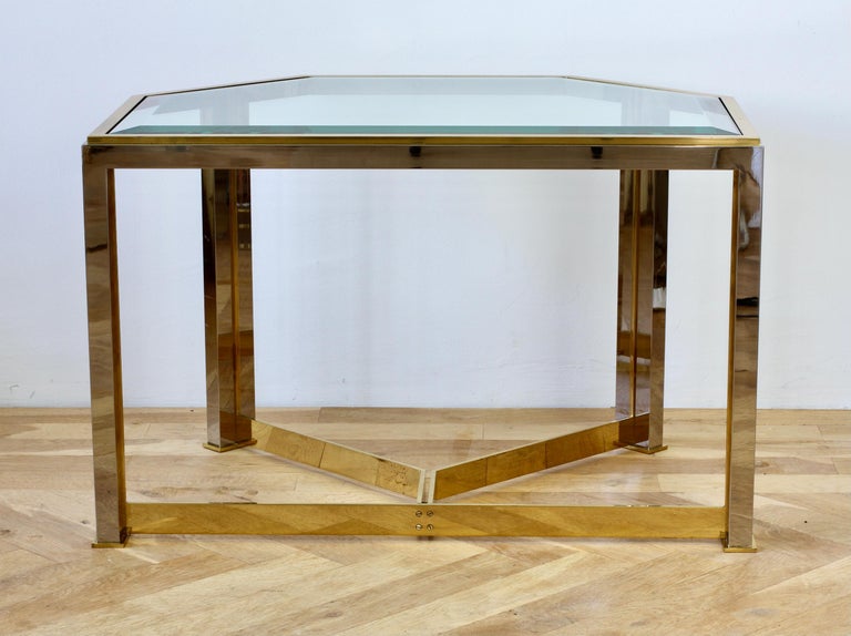 Mid-Century Modern Mid-Century Maison Charles Style Brass & Chrome Bicolor Side Table, circa 1970s For Sale