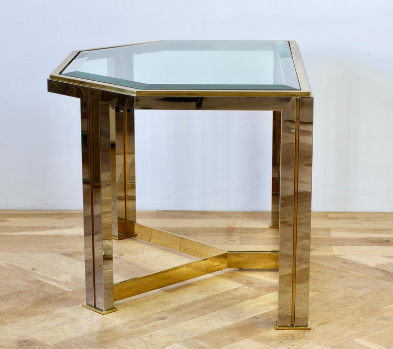 German Mid-Century Maison Charles Style Brass & Chrome Bicolor Side Table, circa 1970s For Sale