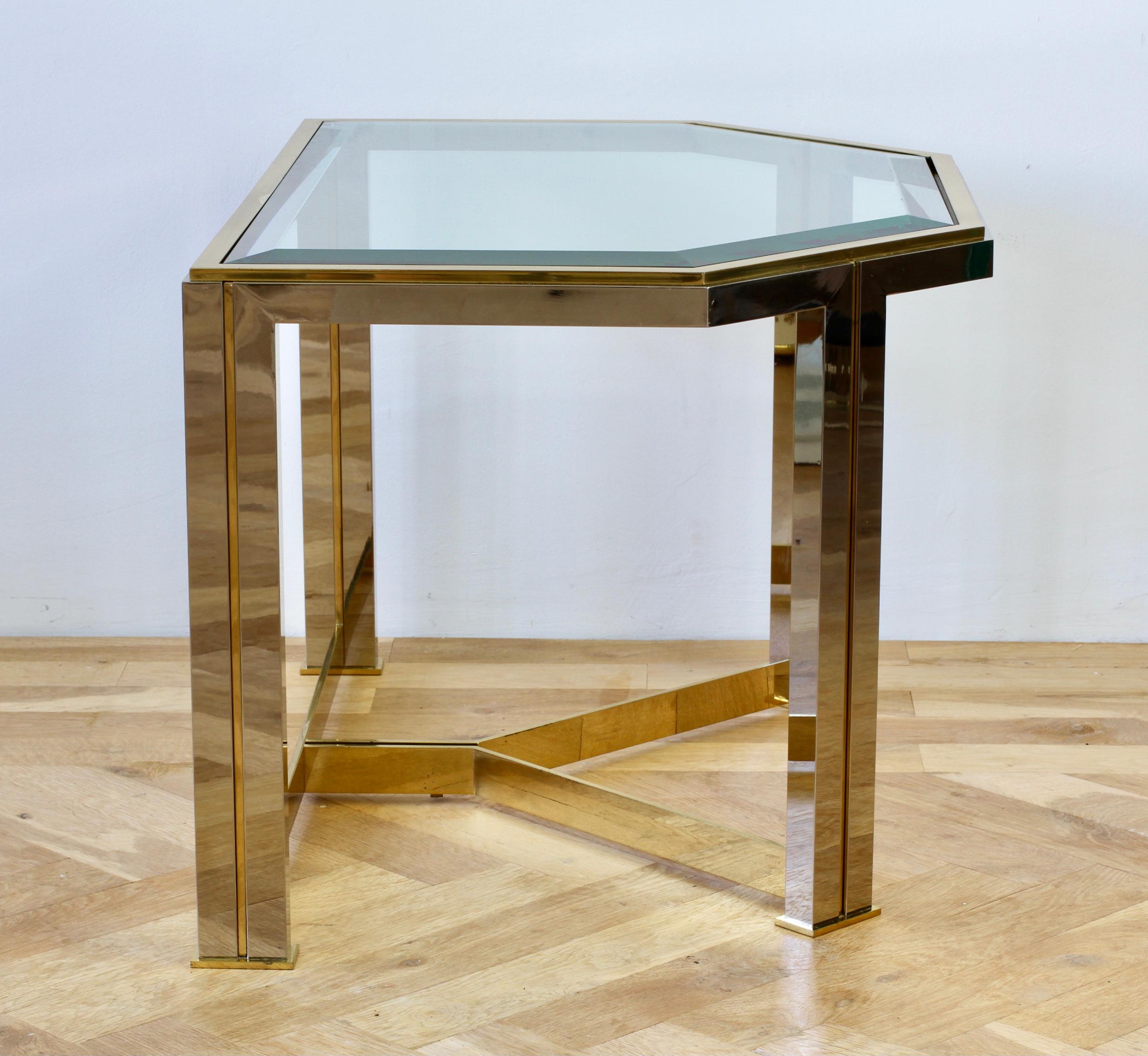 Beveled Mid-Century Maison Charles Style Brass & Chrome Bicolor Side Table, circa 1970s For Sale