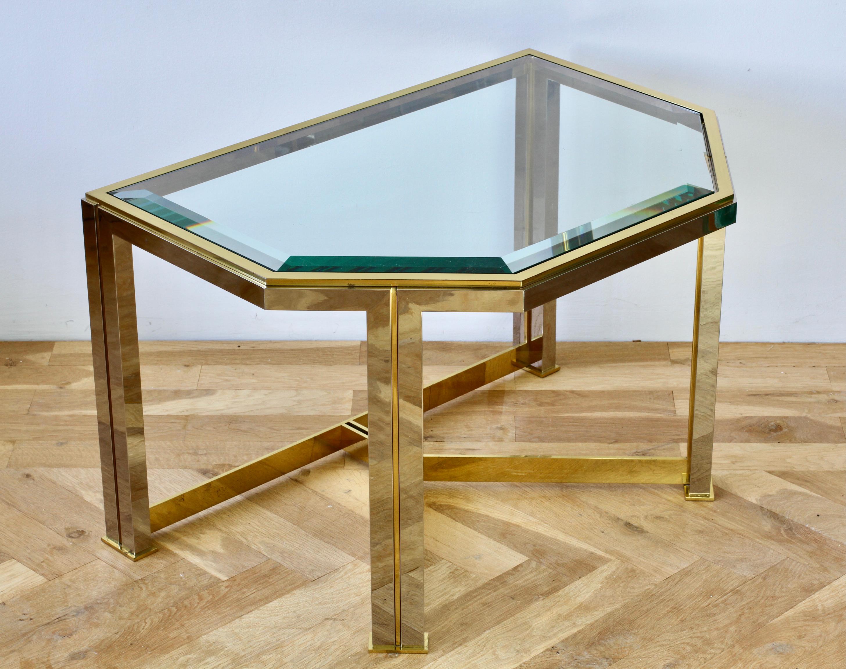 Metal Mid-Century Maison Charles Style Brass & Chrome Bicolor Side Table, circa 1970s For Sale