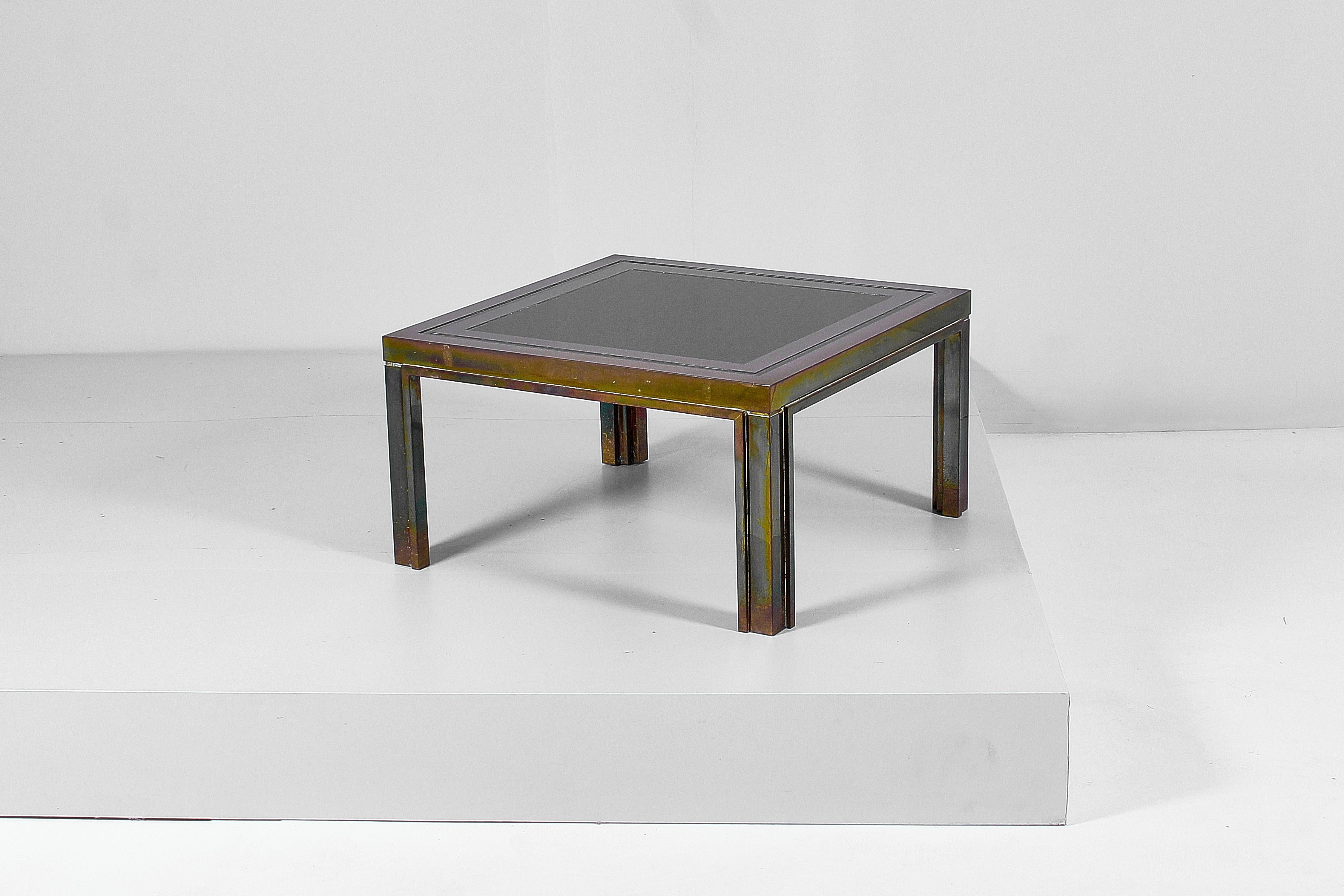Late 20th Century Mid-Century Maison Jansen (attr.) Brass and Dark Glass Coffee Table 70s, France For Sale