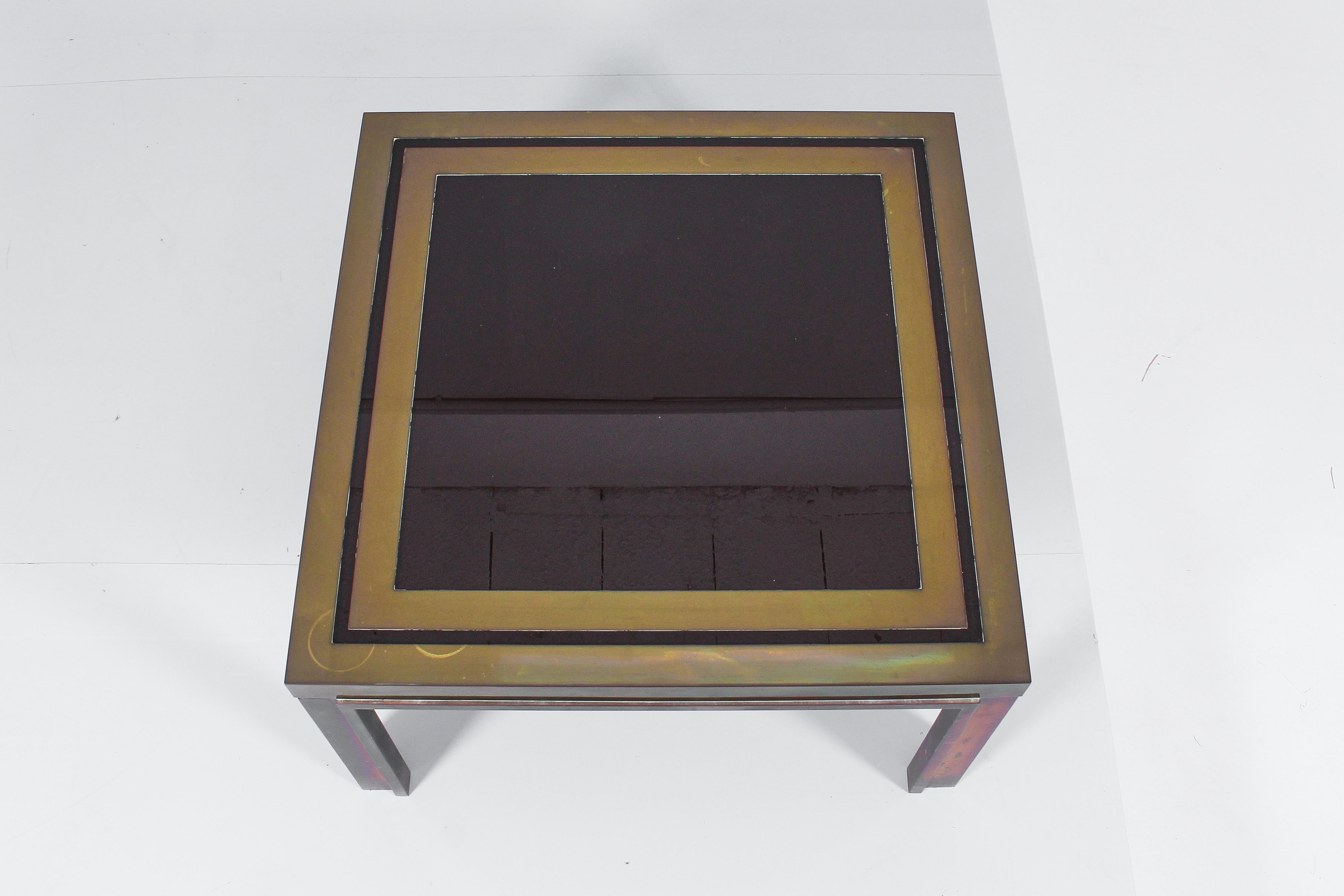 Mid-Century Maison Jansen (attr.) Brass and Dark Glass Coffee Table 70s, France For Sale 2