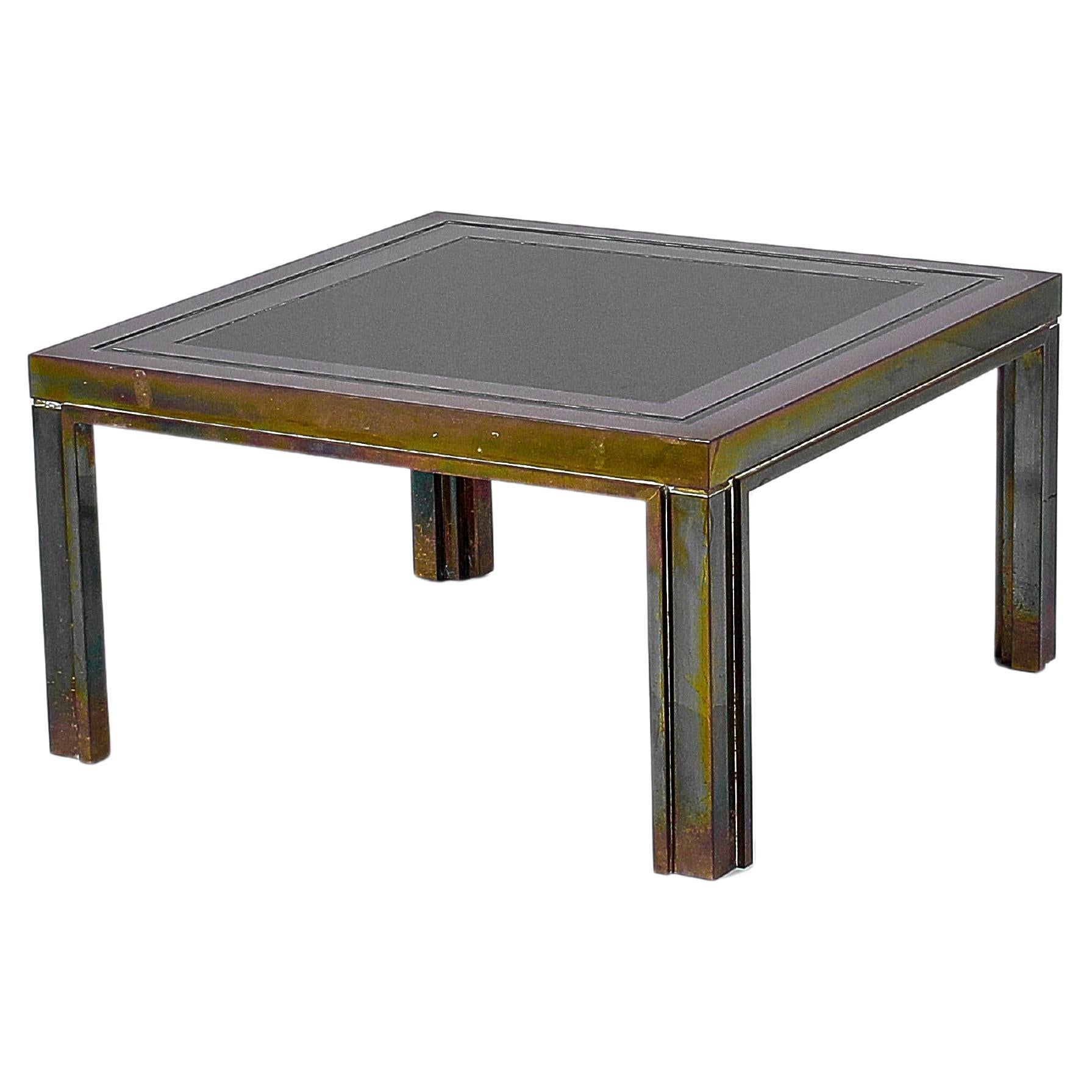 Midcentury Maison Jansen Brass and Dark Glass Coffee Table 70s, France