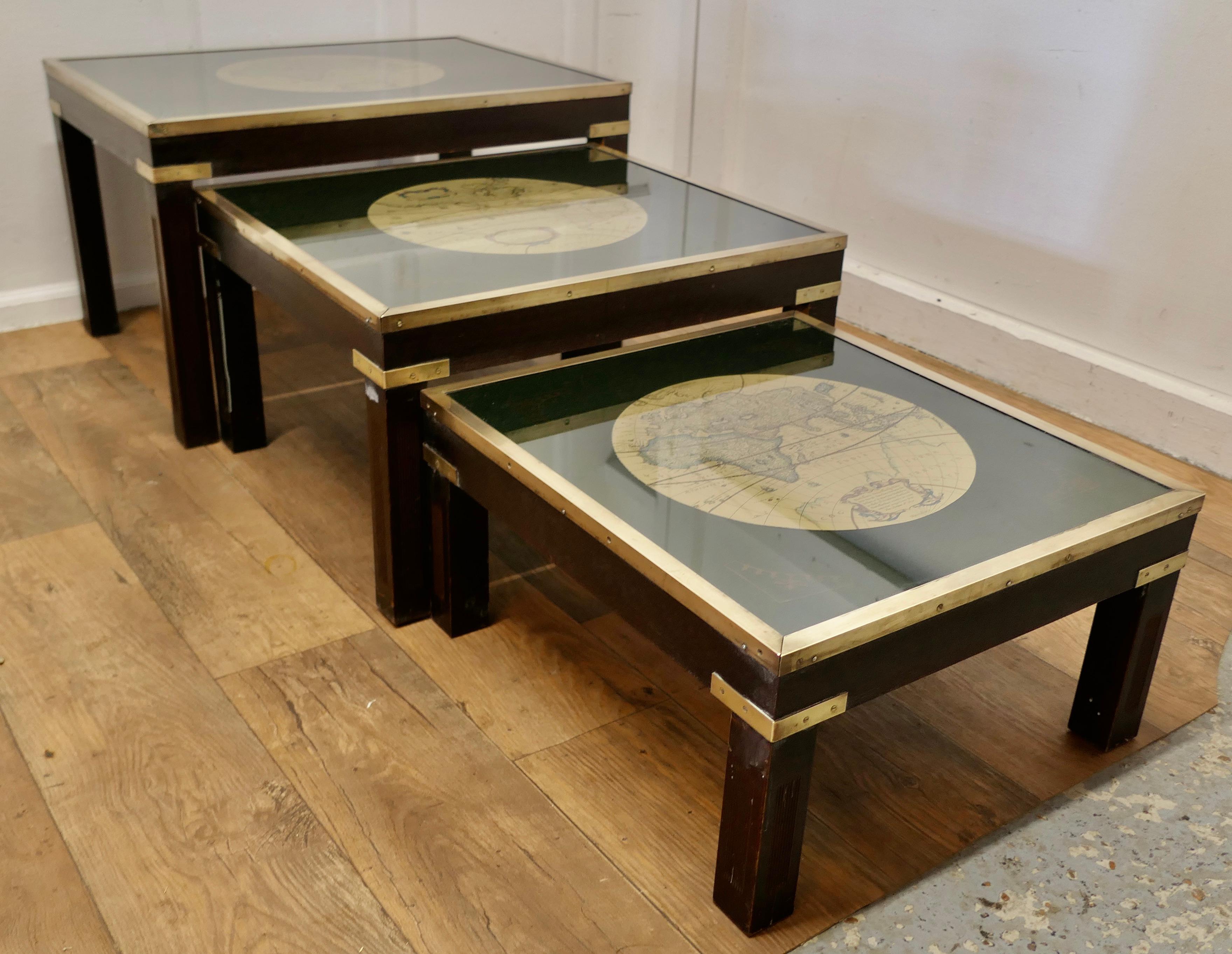 Mid-century Maison Jansen Campaign Style Large Nest of 3 Tables    For Sale 1