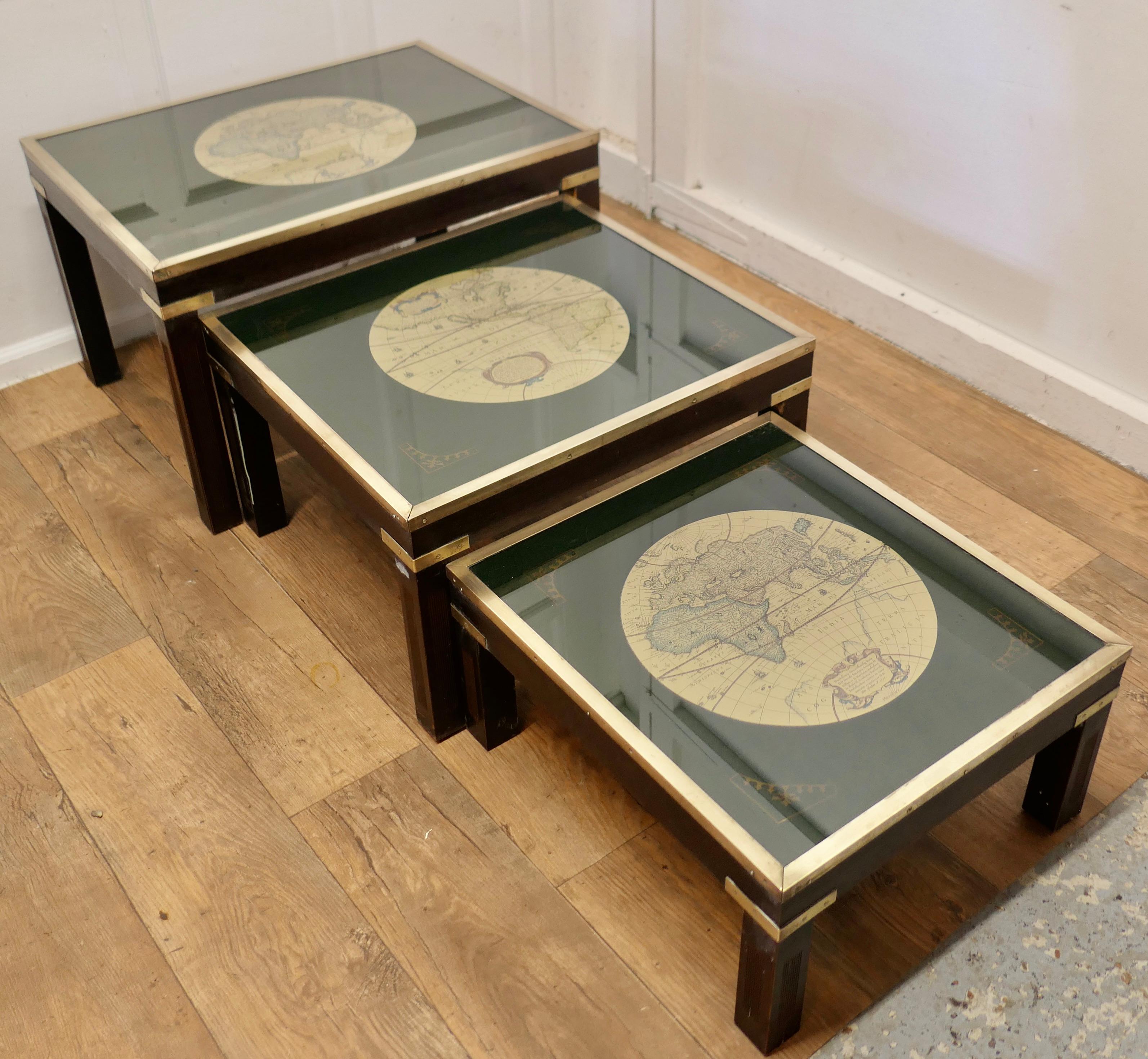 Mid-century Maison Jansen Campaign Style Large Nest of 3 Tables    For Sale 2