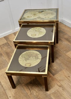 Mid-century Maison Jansen Campaign Style Nest of 3 Tables
