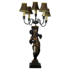 Mid Century French Hollywood Regency Figural Candlestick Candelabra Lamp 39"