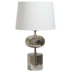 Mid-Century Maison Jansen-Inspired Belgian Chrome White Shaded Table Lamp