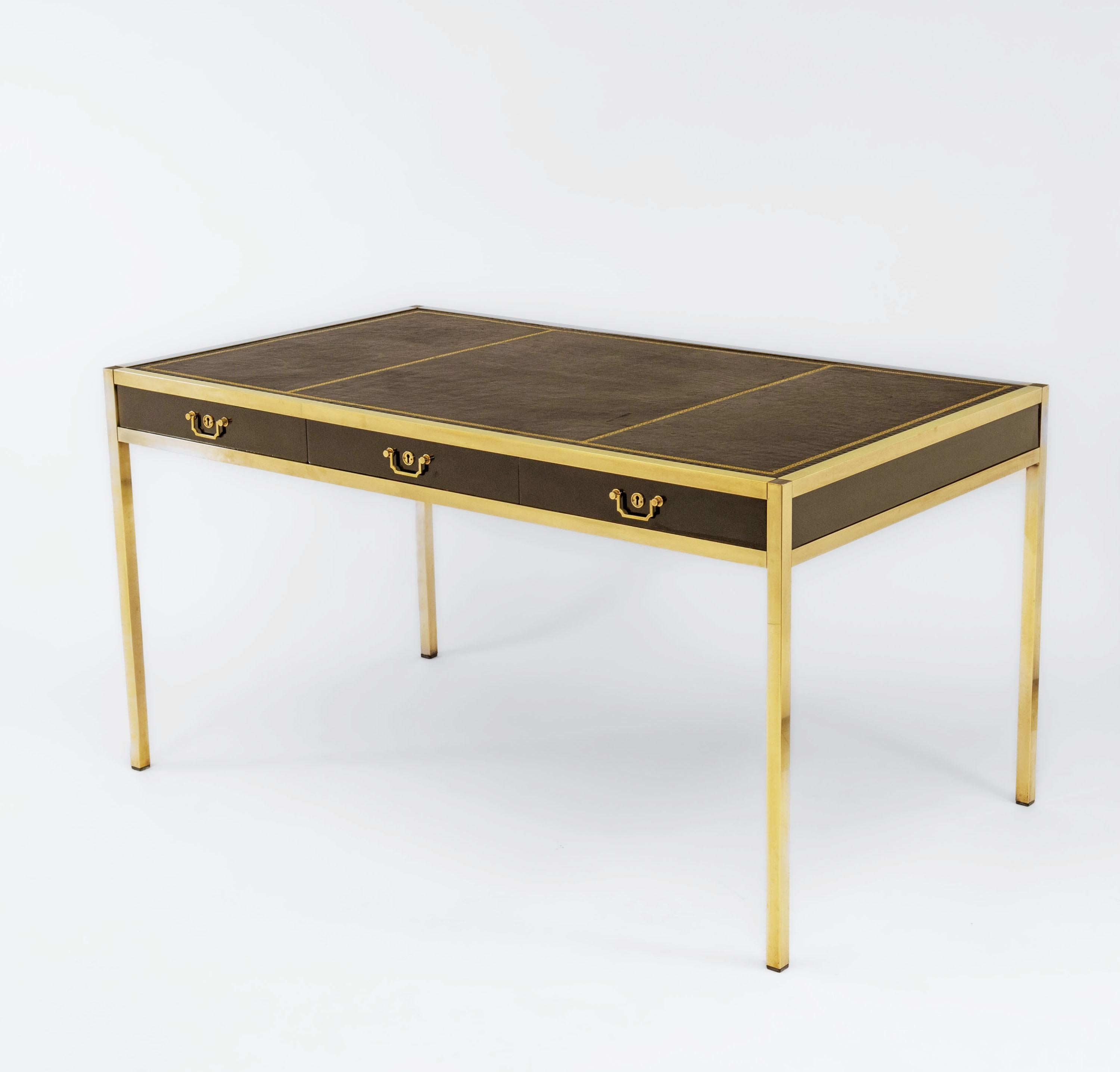 Mid Century Maison Jansen Manner Messing & Leder Top Schreibtisch Schreibtisch 1950s im Angebot 4