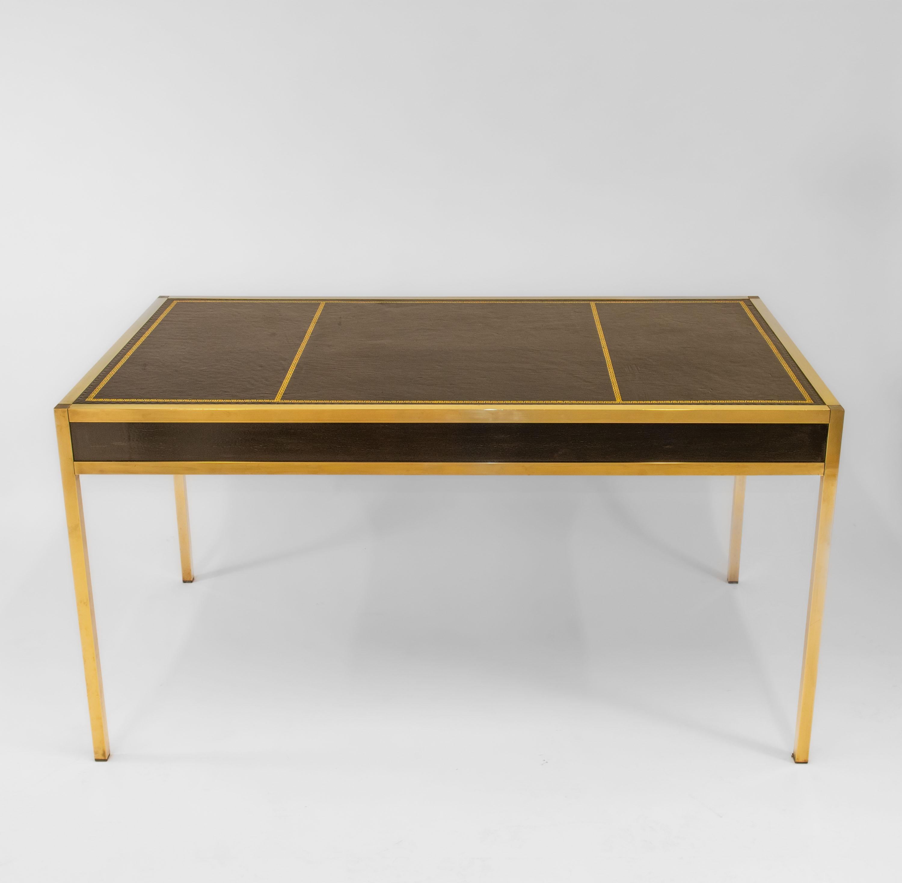 Mid Century Maison Jansen Manner Messing & Leder Top Schreibtisch Schreibtisch 1950s im Angebot 11