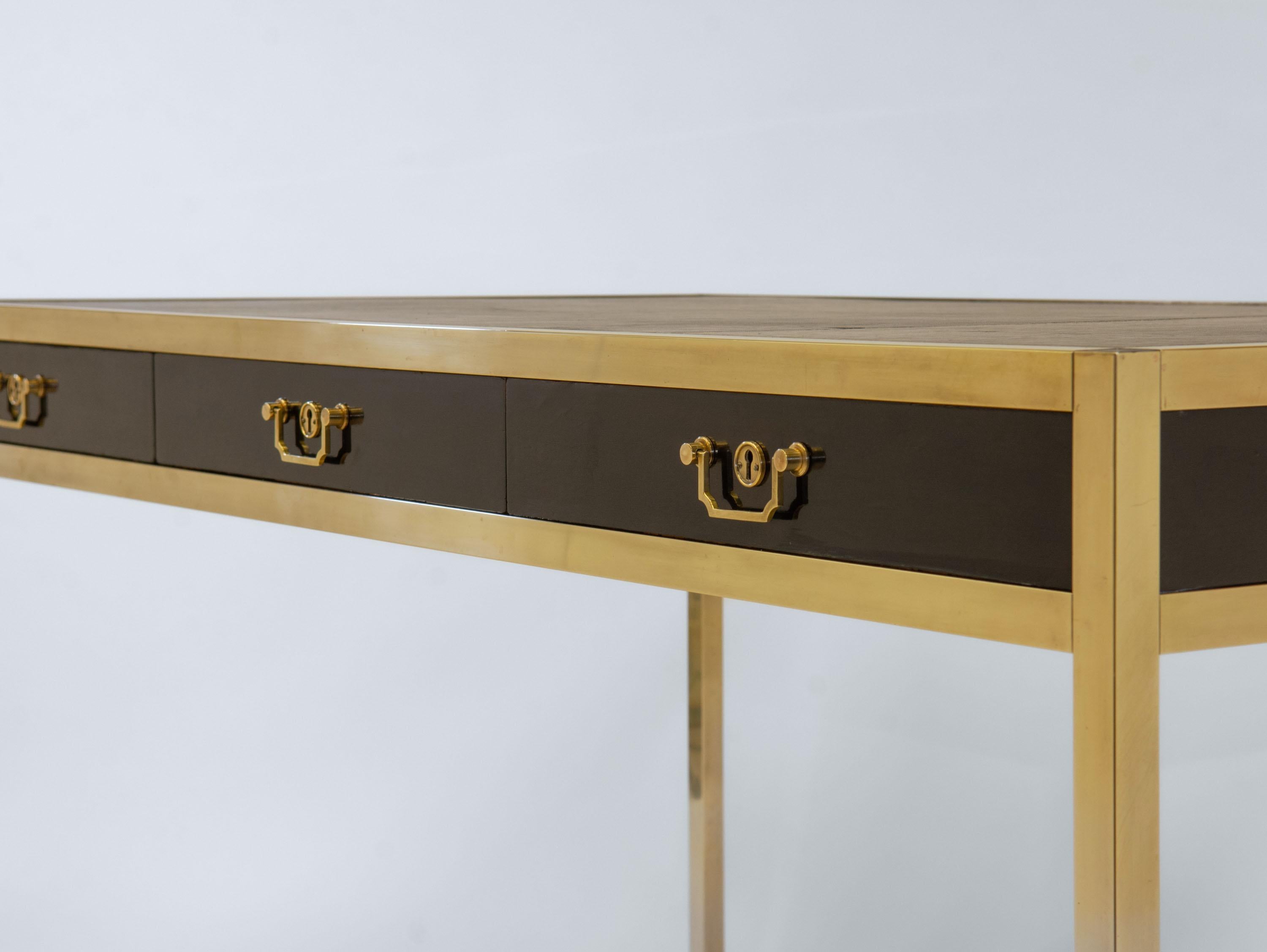 Mid Century Maison Jansen Manner Messing & Leder Top Schreibtisch Schreibtisch 1950s im Zustand „Gut“ im Angebot in Norwich, GB