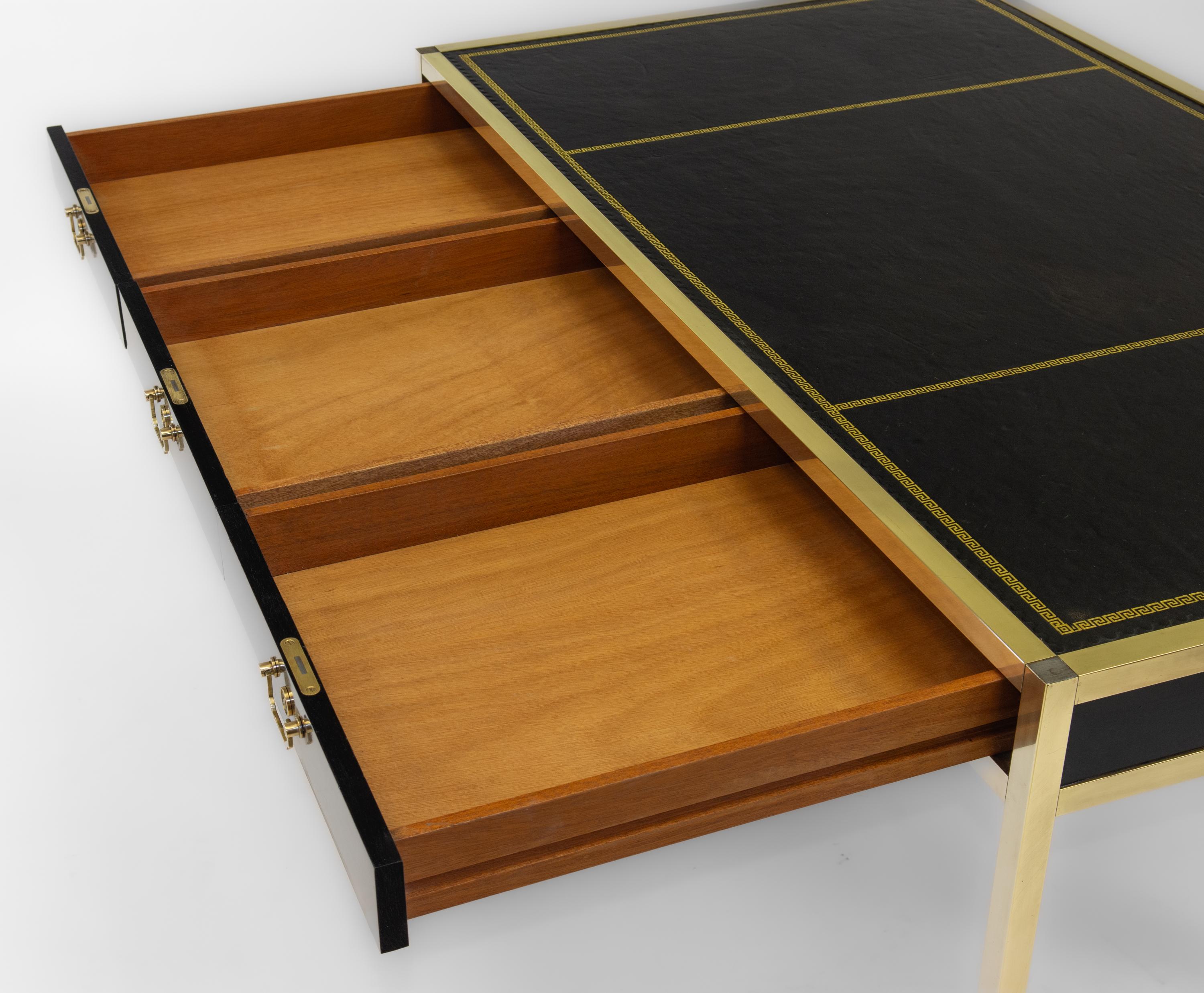 Mid Century Maison Jansen Manner Messing & Leder Top Schreibtisch Schreibtisch 1950s im Angebot 1