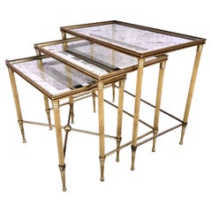 Mid Century Maison Jansen Style Brass Nesting Tables Set of Three