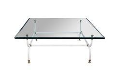 Mid Century Maison Jansen Style White Iron Faux Bamboo Square Glass Coffee Table
