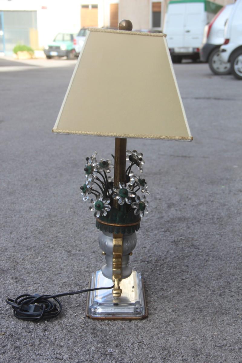 Lampe de bureau française Maison Jansen du milieu du siècle dernier en parchemin de laiton et cristal, design 1950 en vente 3