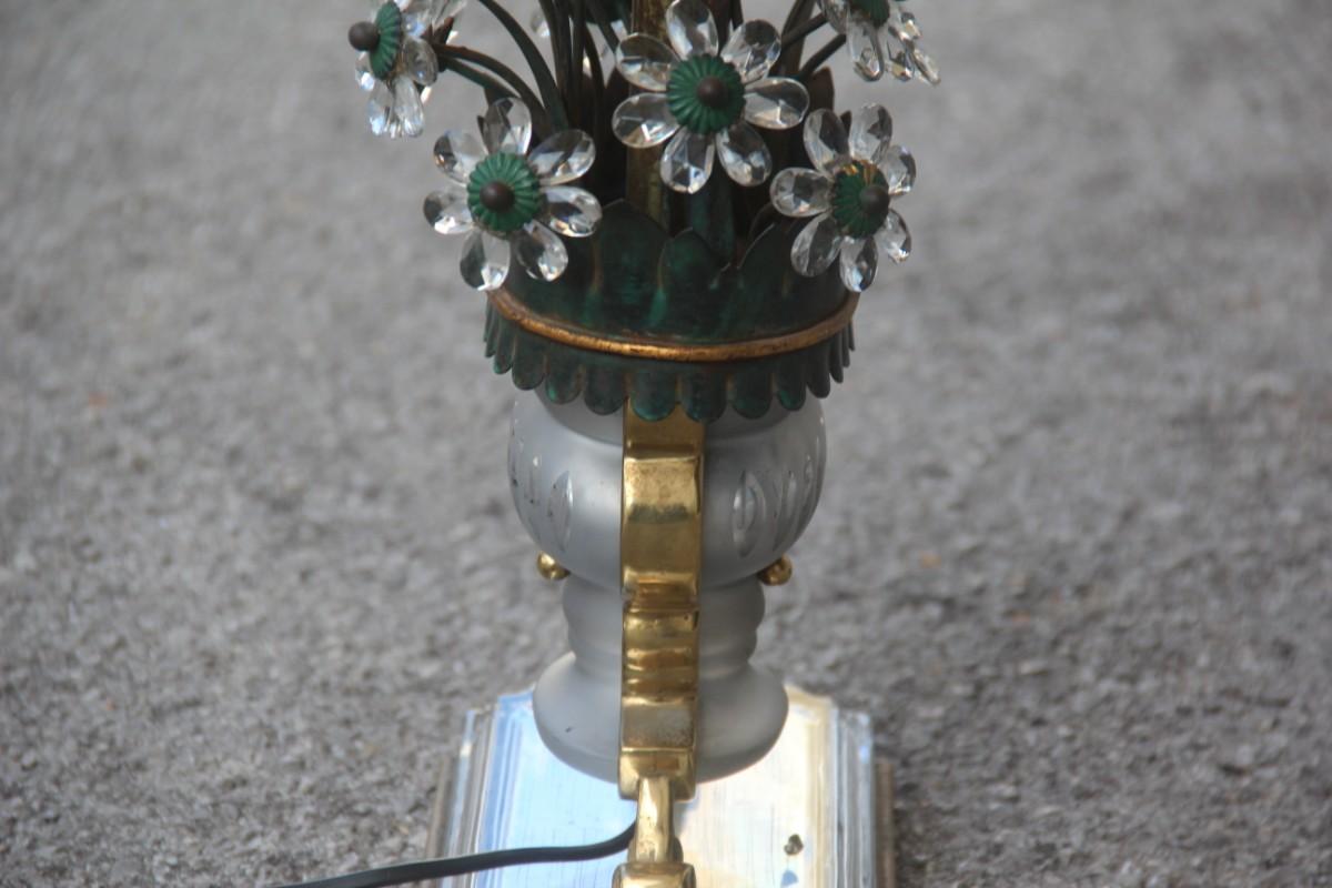 Midcentury Maison Jansen Table Lamp France Design 1950 Crystal Brass Parchment For Sale 7