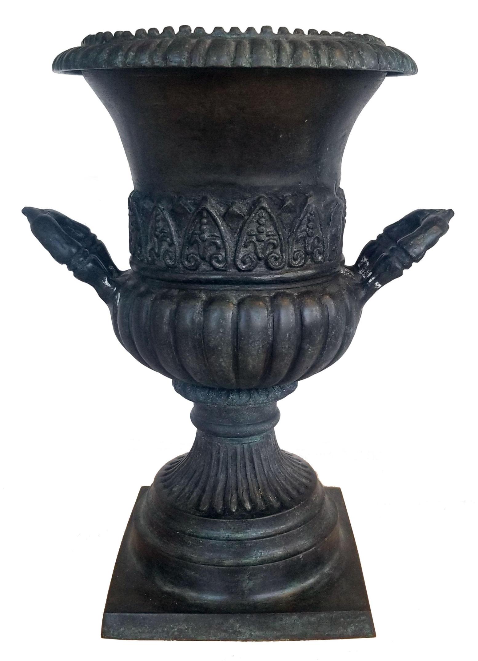 Neoclassical Revival Mid Century Maitland-Smith Neoclassical Bronze Metal Trophy Urn Planter Pair For Sale
