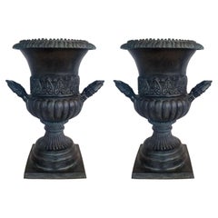Mid Century Maitland-Smith Neoclassical Bronze Metal Trophy Urn Planter Pair