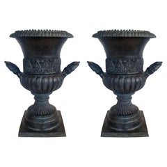 Vintage Mid Century Maitland-Smith Neoclassical Bronze Metal Trophy Urn Planter Pair