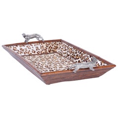 Midcentury Maitland-Smith Rattan Leopard Tablett