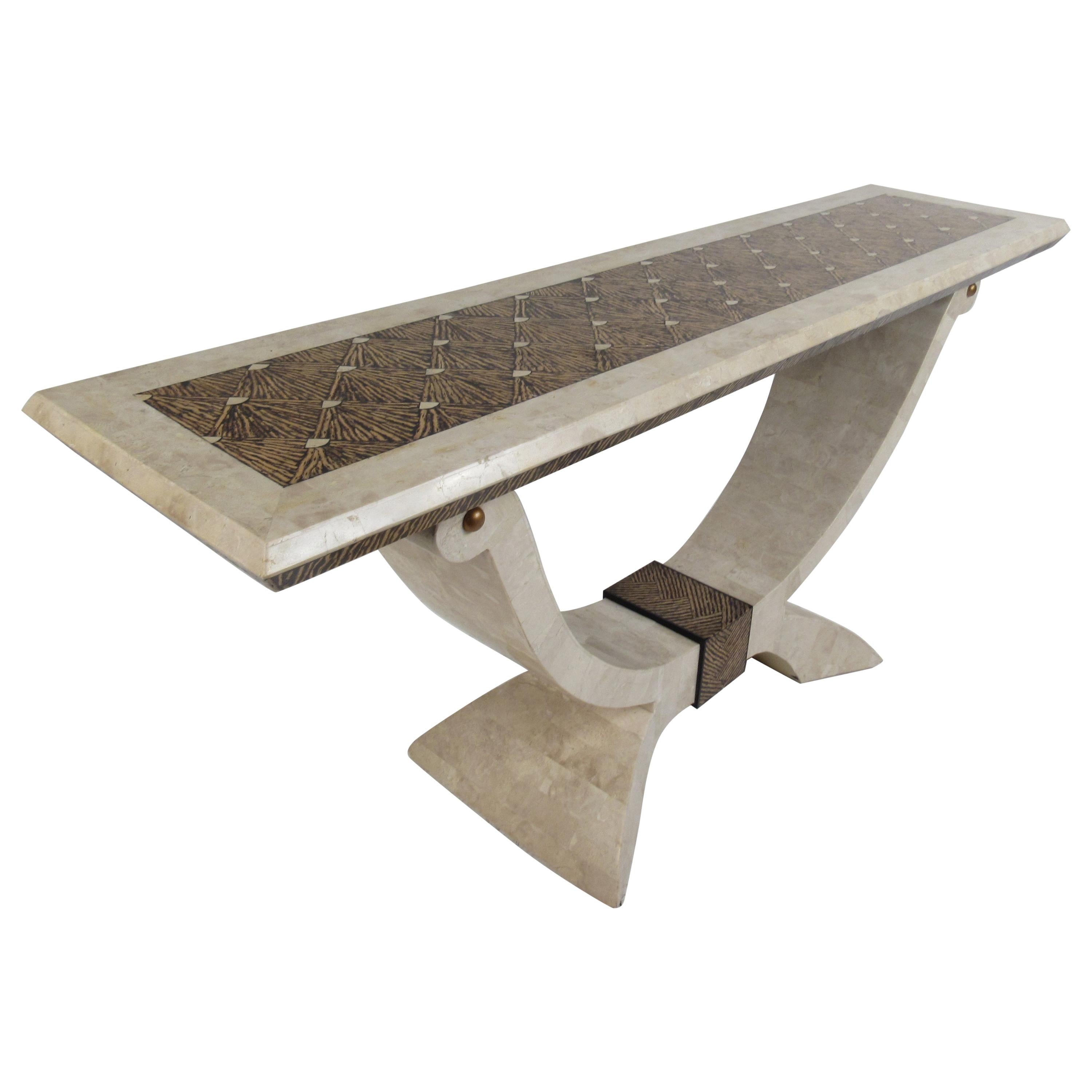 Midcentury Maitland Smith Tessellated Stone Console Table For Sale