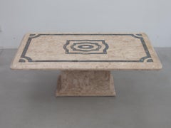 Mid-Century Maitland Smith Two Tone Tessellated Stone Brass Inlay Coffeetable
