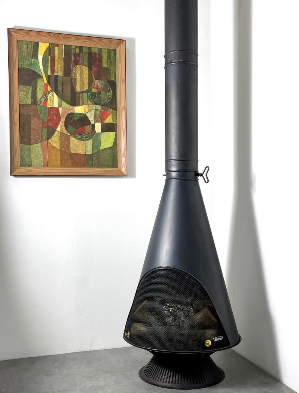 Mid-Century Modern Mid Century Majestic Jupiter Black Metal Electric Freestanding Cone Fireplace