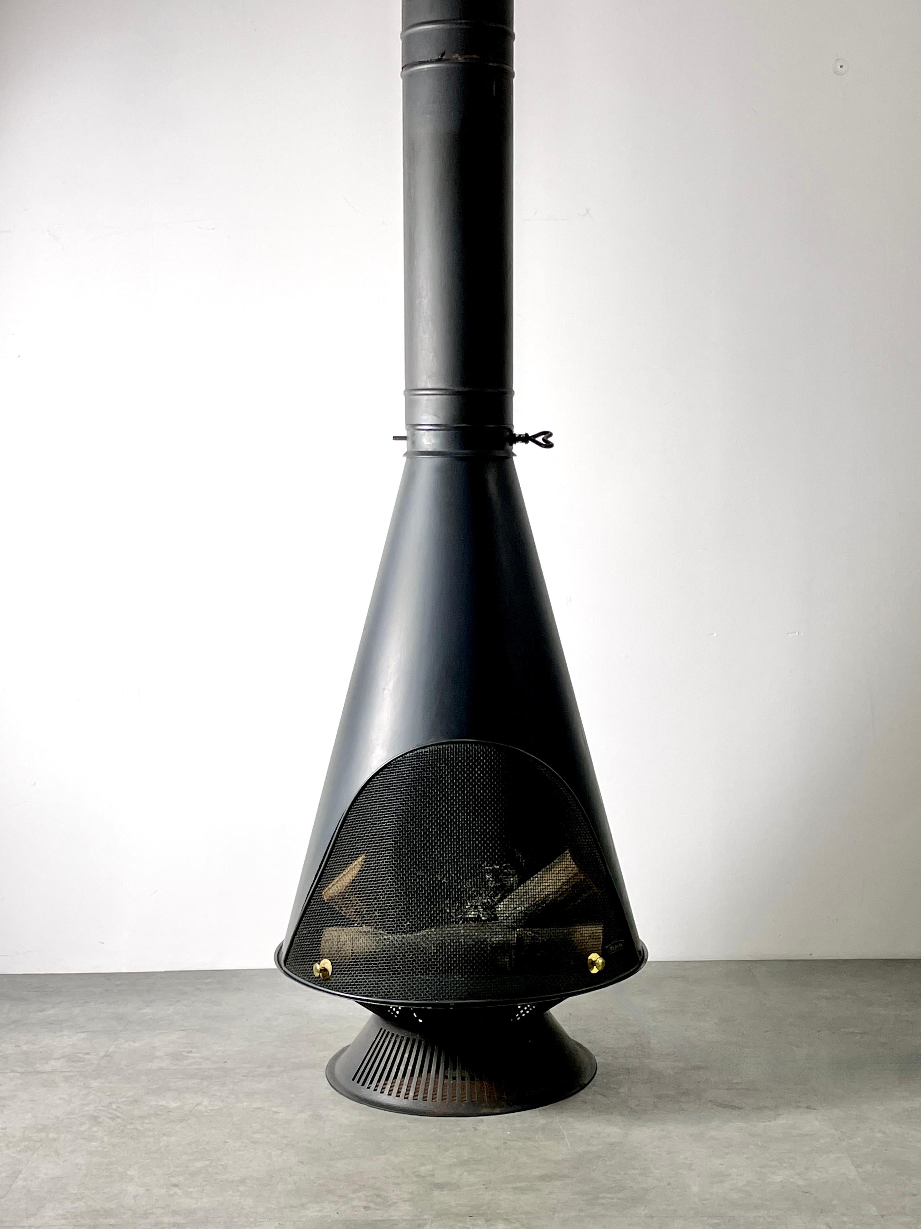 Mid Century Majestic Jupiter Black Metal Electric Freestanding Cone Fireplace 1
