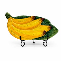 Mid-Century Majolica Banana Serving Dish, Vibrant Yellow Glaze, 1960