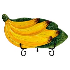 Mid-Century Majolica Banana Serving Dish, Vibrant Yellow Glaze, 1960