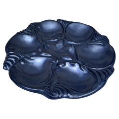 Mid-Century Majolica Black Oyster Plate Vallauris