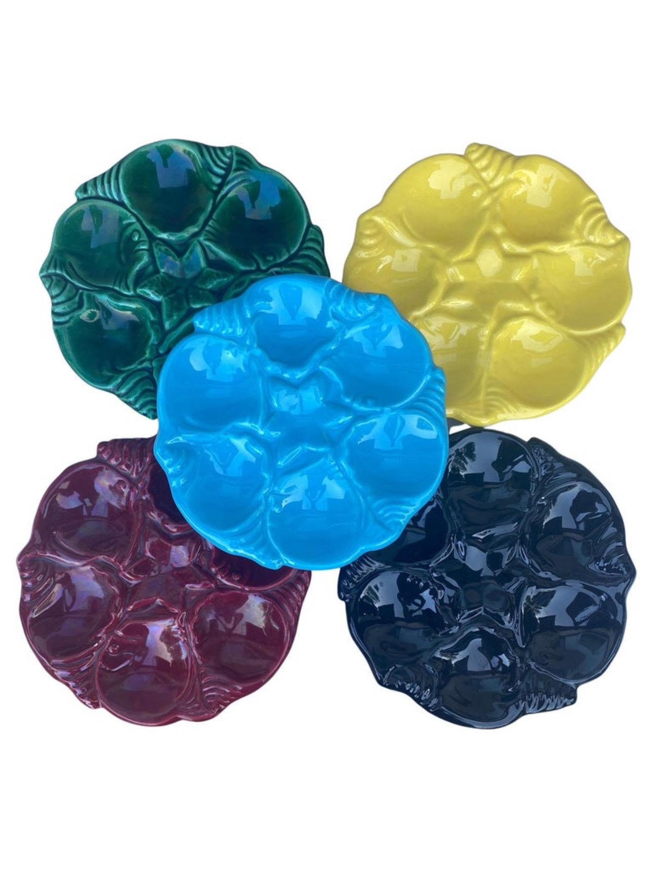 Mid-Century Majolica Black Oyster Plate Vallauris In Good Condition For Sale In Austin, TX