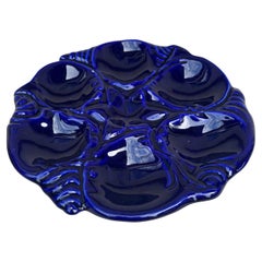 Mitte des Jahrhunderts Majolika Kobalt Marine Austern Teller Vallauris AM