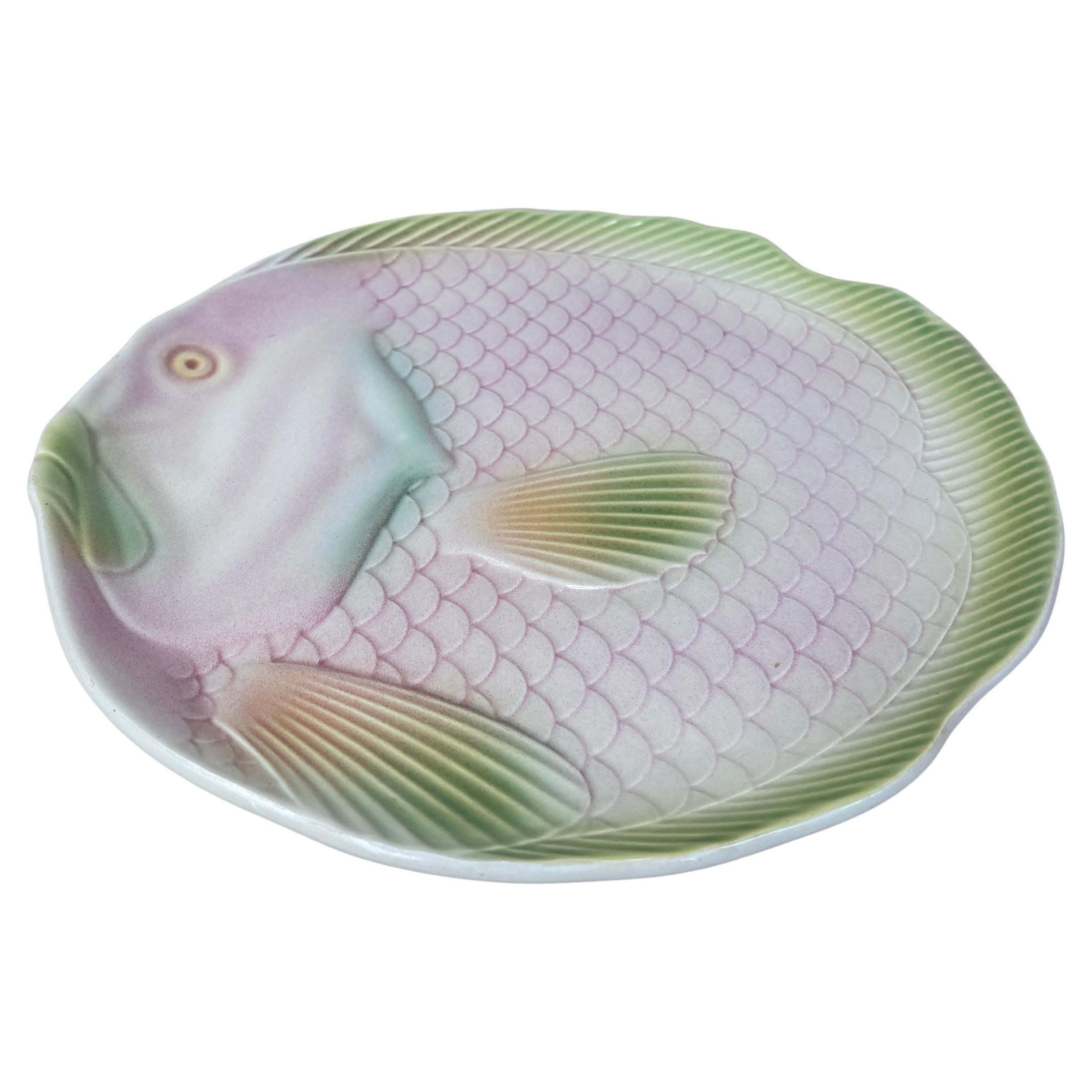 Mid-Century Majolica Fish Plate signed Salins Les Bains.