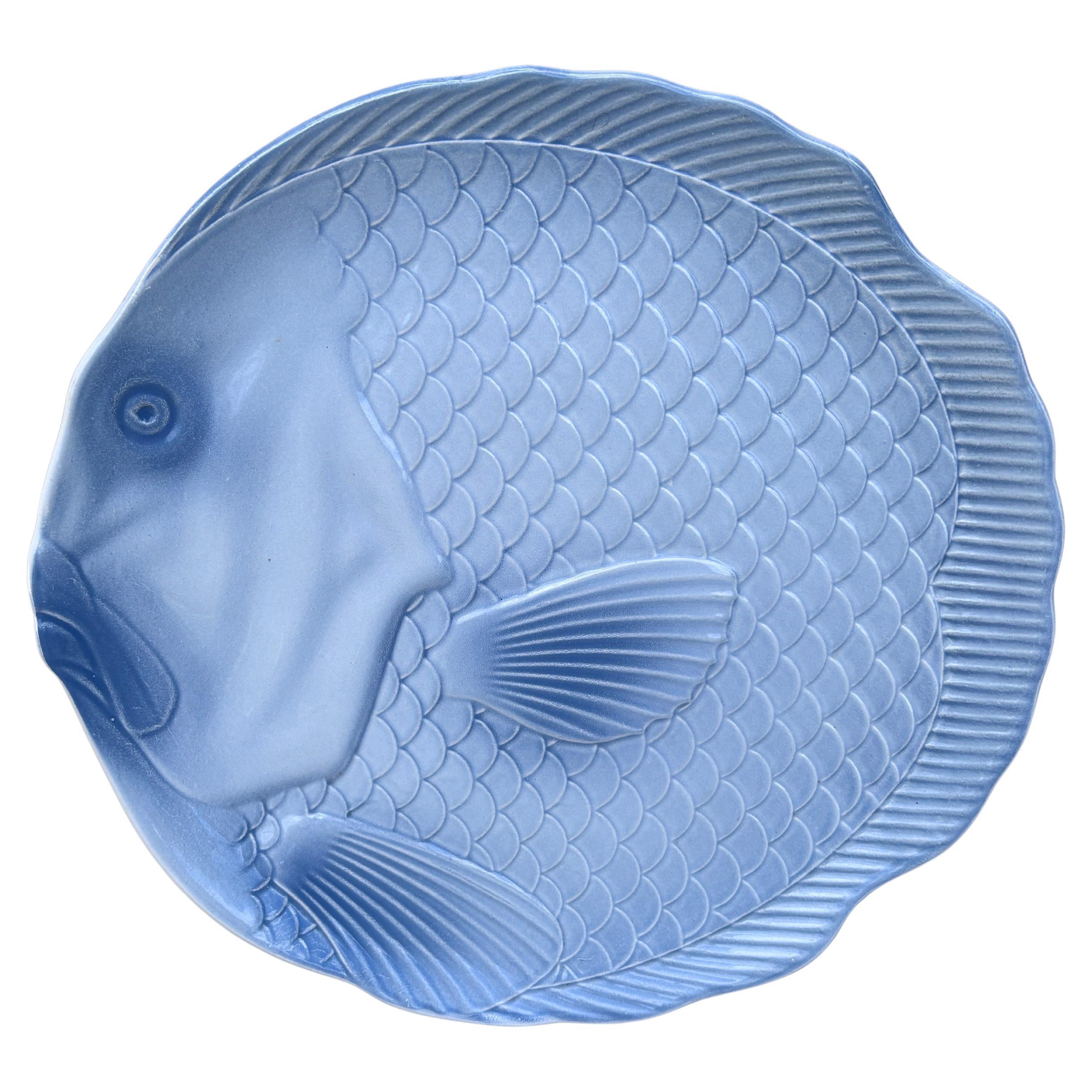 Belgian Mid-Century Majolica Fish Plate Salins Les Bains For Sale