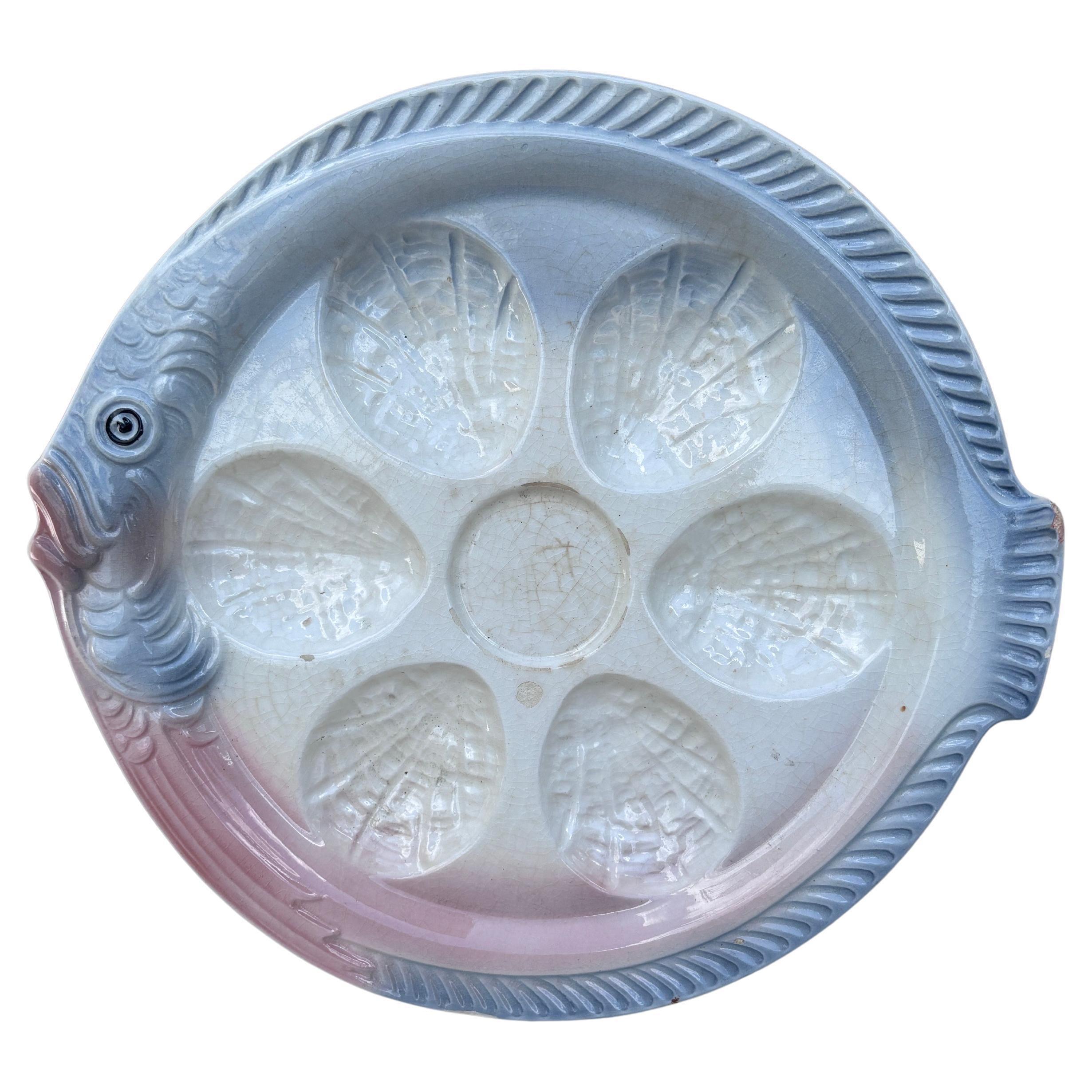 Mid-20th Century Mid-Century Majolica Fish Plate Salins Les Bains For Sale