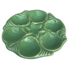 Mid-Century Majolica Green Oyster Plate Vallauris