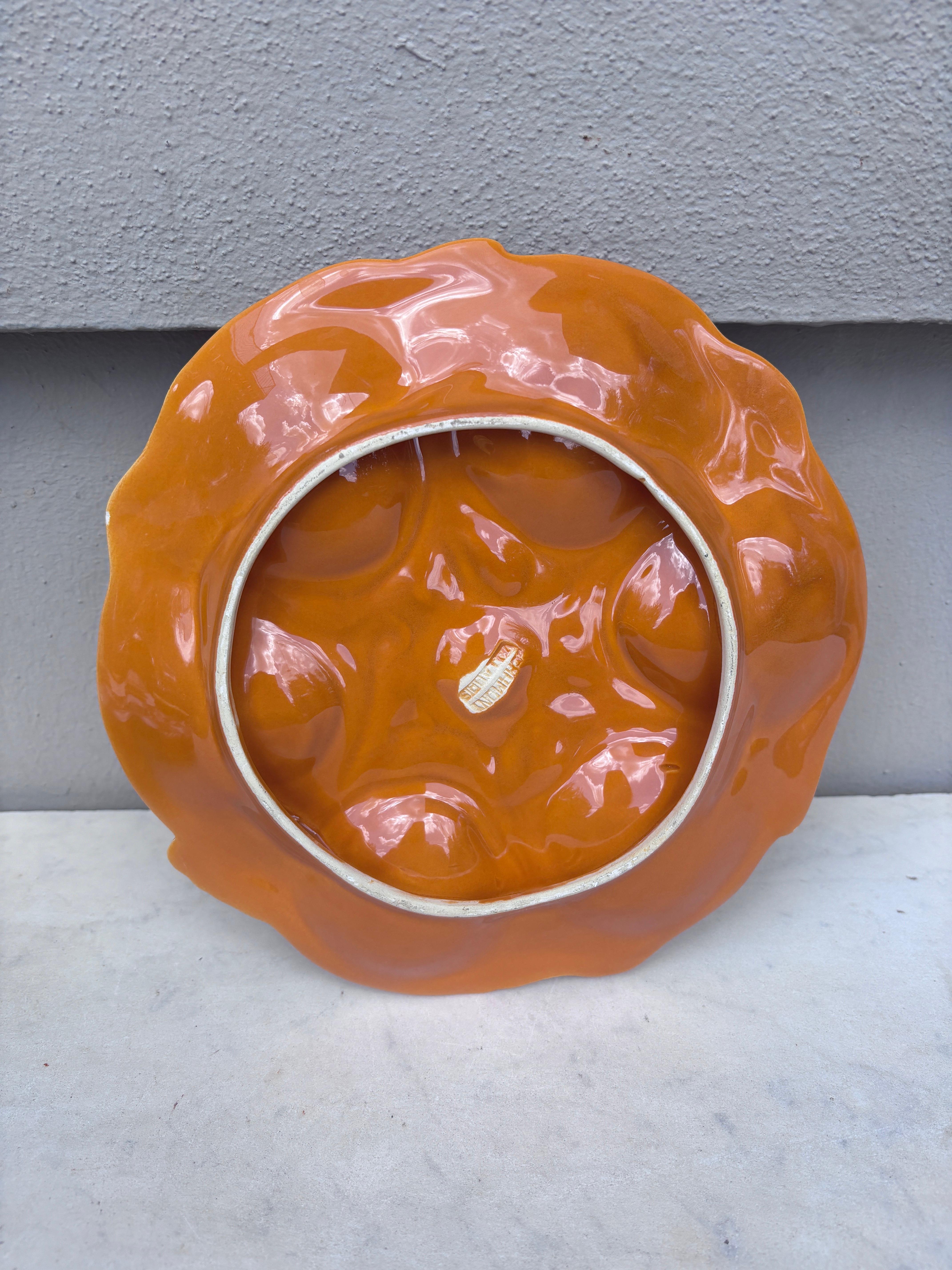 Mid-Century Modern Mid-Century Majolica POrange Oyster Plate Vallauris For Sale