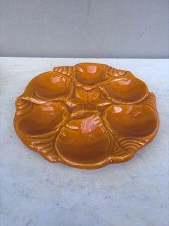 Mid-Century Majolica Orange Oyster Plate Vallauris