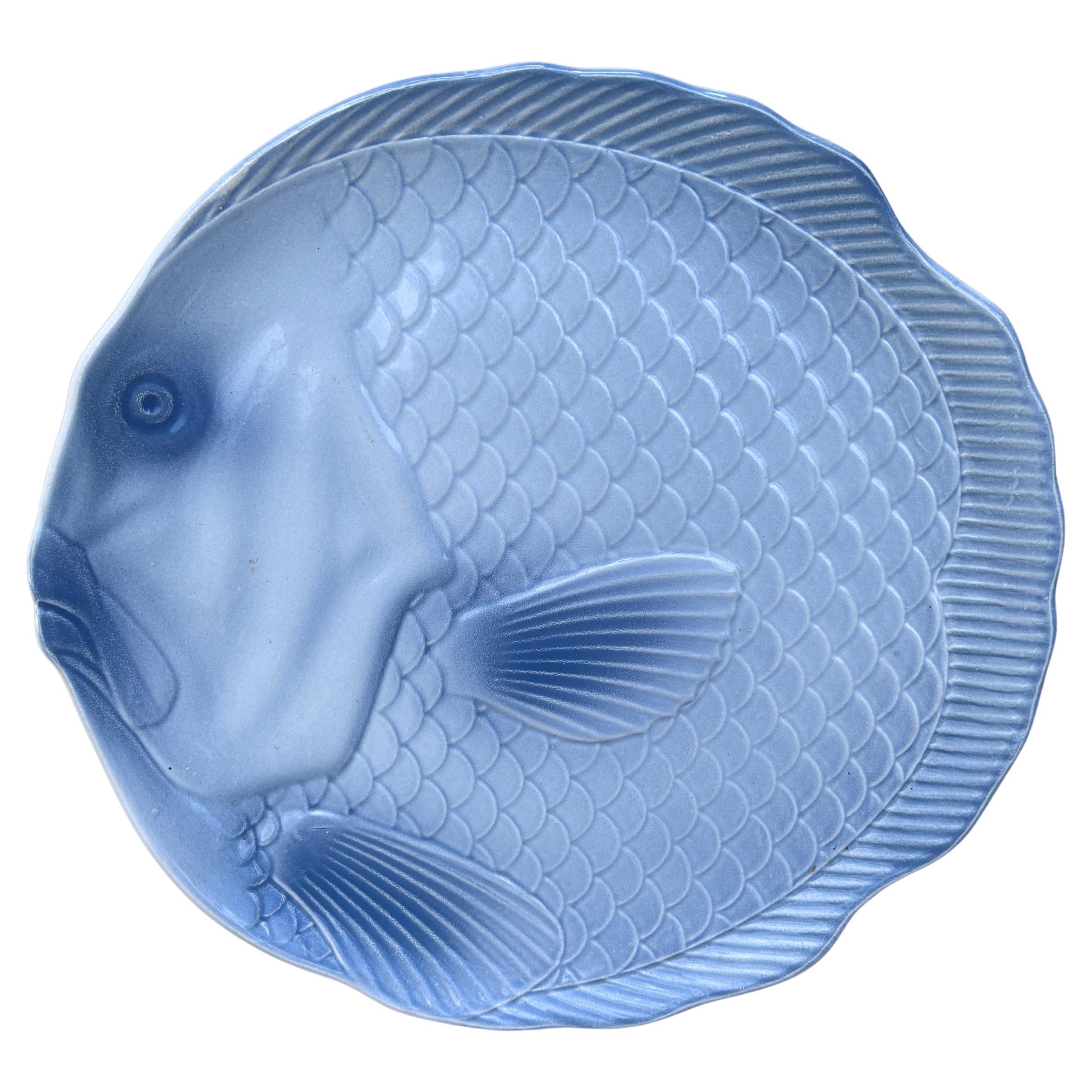 French Mid-Century Majolica Aqua Oyster Plate Vallauris For Sale