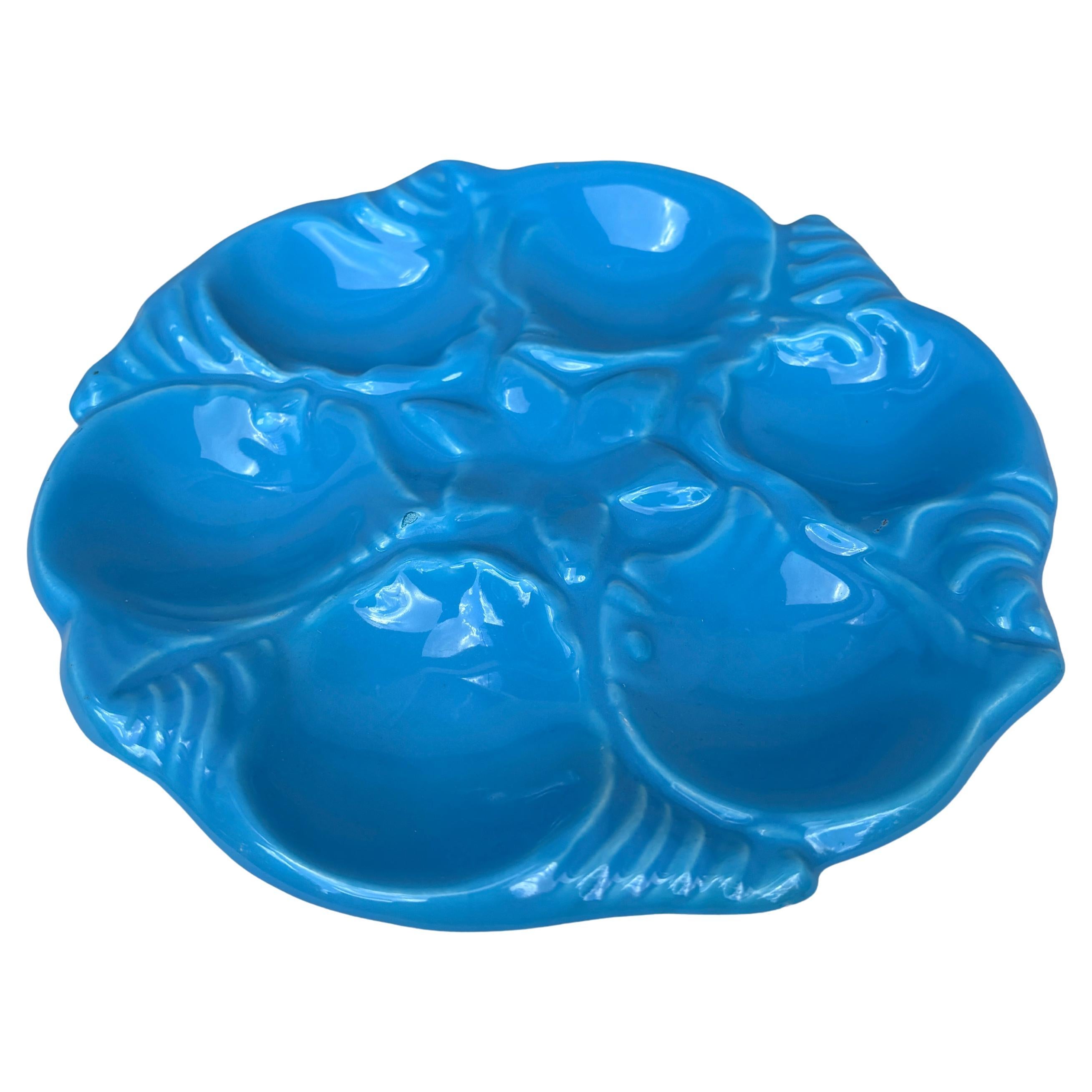 Mid-Century Ceramic Aqua Oyster Plate Vallauris circa 1950.
9 colors available.
pink,navy blue,yellow,orange,green,purple,black,aqua,red.
