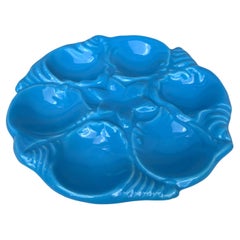 Assiette à huîtres en majolique du milieu du siècle Vallauris AM