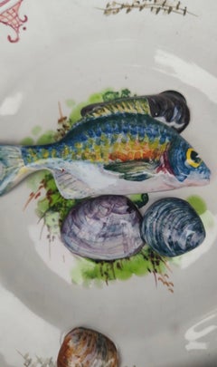 Mid-Century Majolica Palissy Fish Sealife Plate Vallauris
