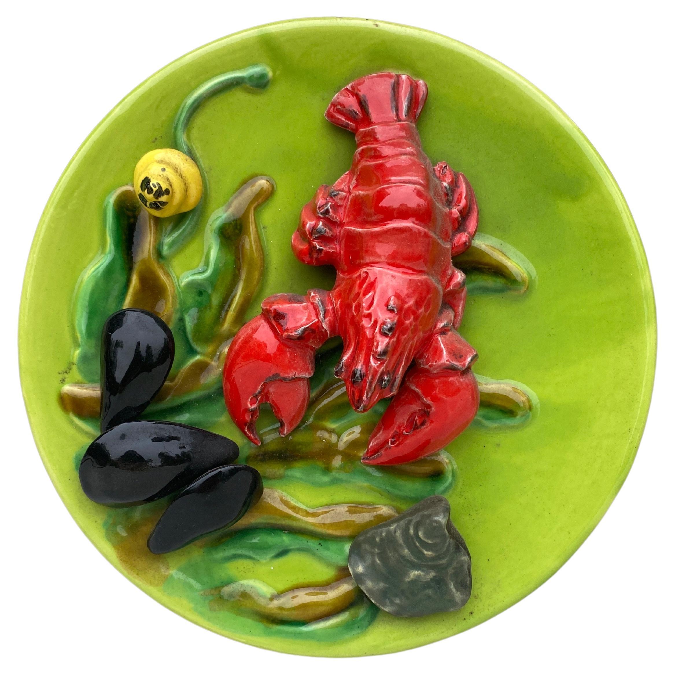 Mid-Century Majolica Palissy Lobster Platter Vallauris For Sale