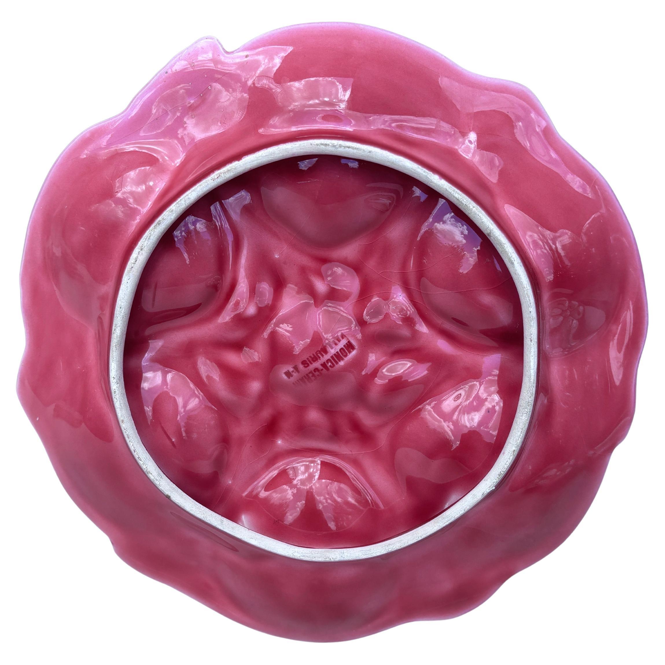 Mid-Century Modern Mid-Century Majolica Pink Oyster Plate Vallauris For Sale