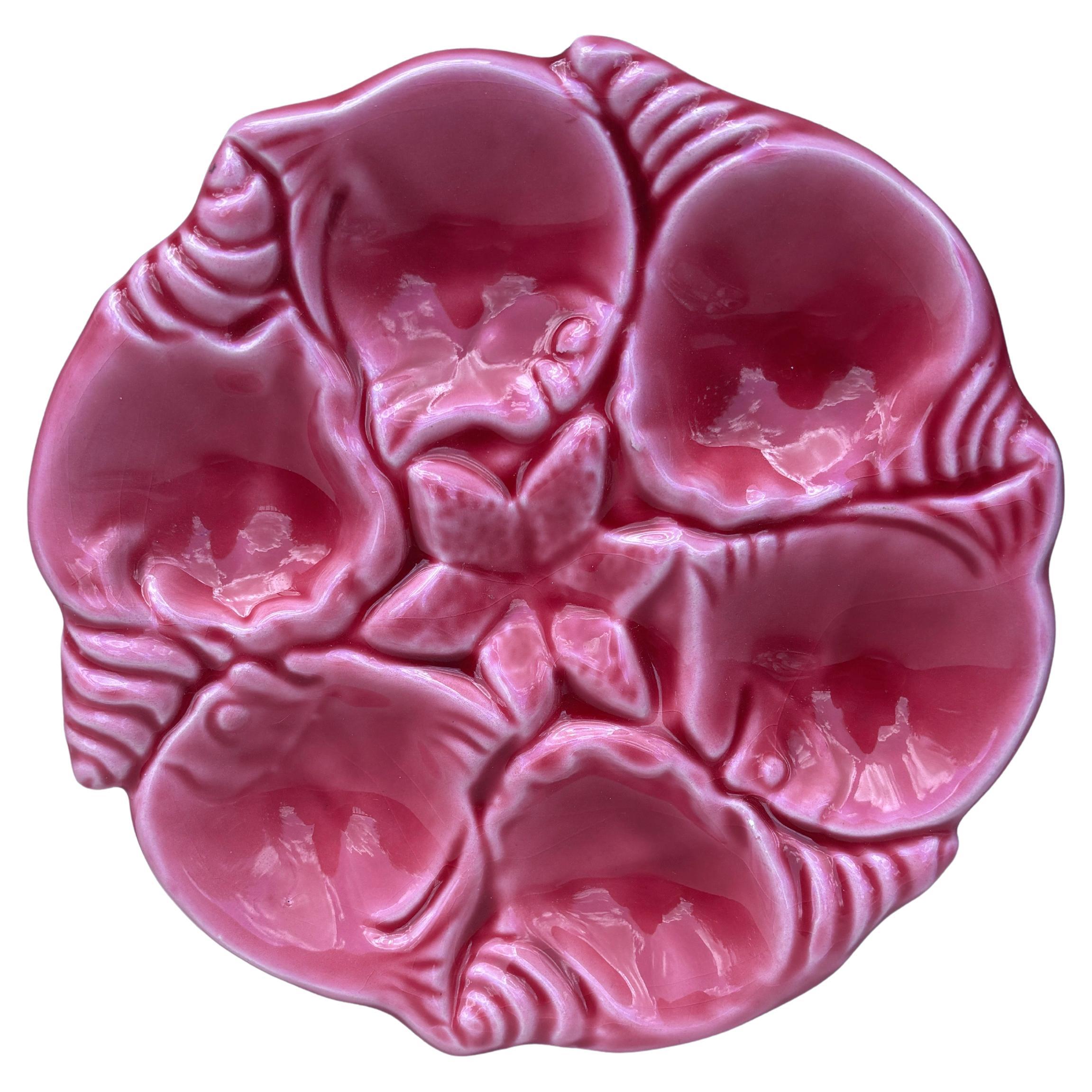 Mid-Century Majolica Pink Oyster Plate Vallauris