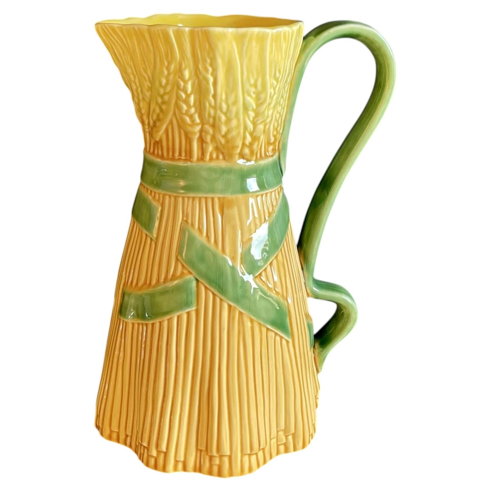 Mid Century Majolica Pitcher, Art Nouveau Style by Bordallo Pinheiro, Portugal