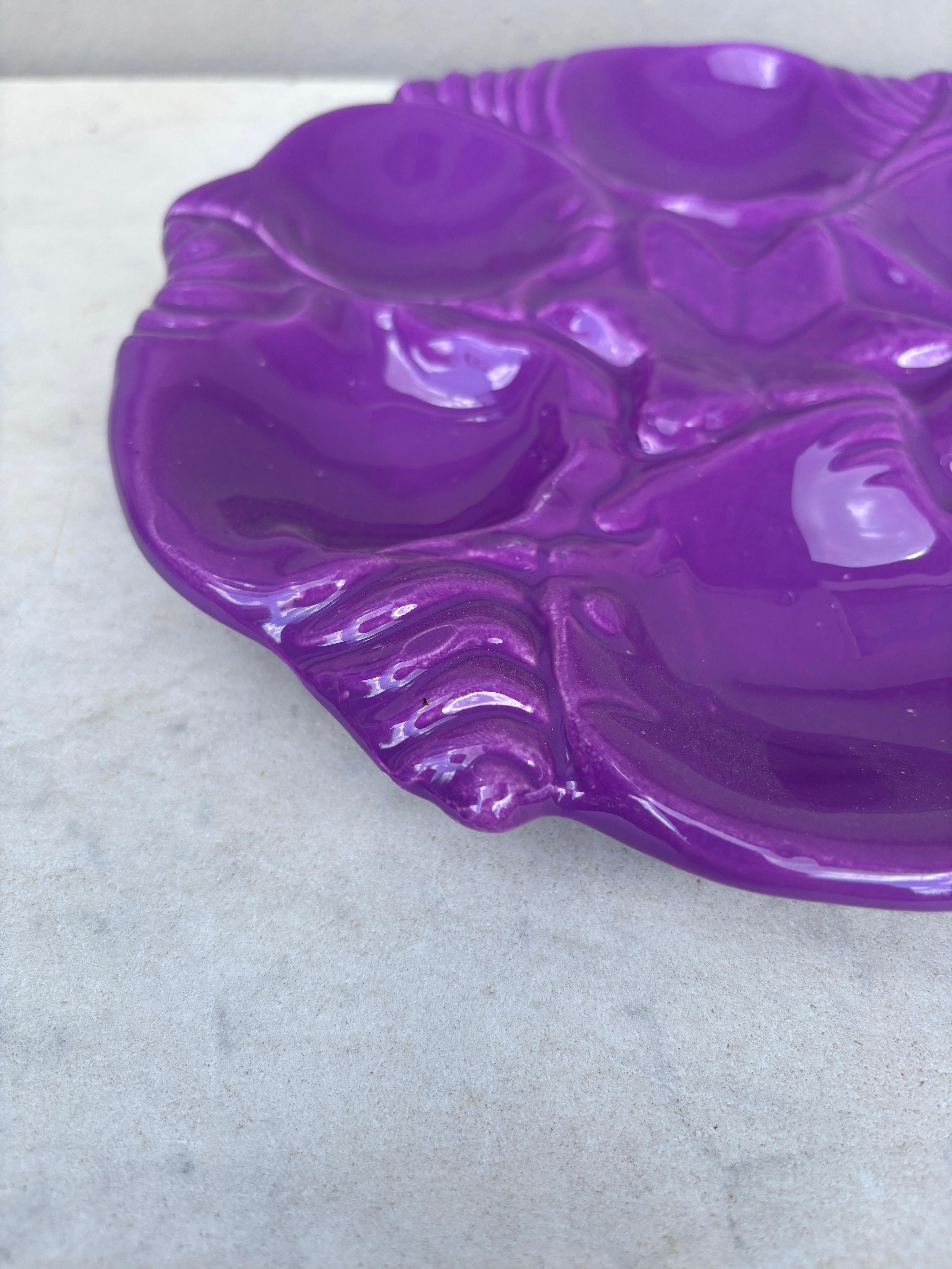 Mid-Century Modern Mid-Century Majolica Purple Oyster Plate Vallauris For Sale