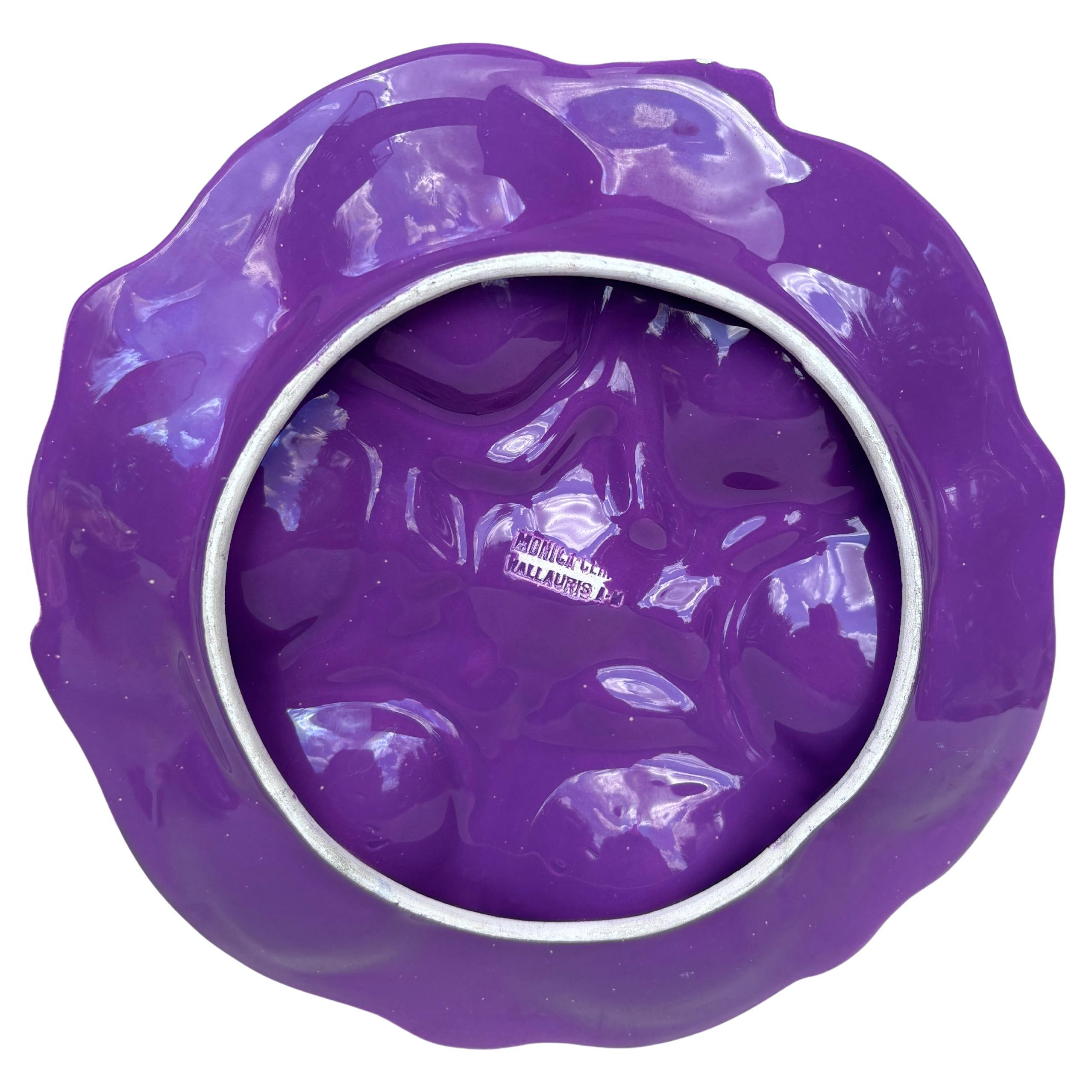 French Mid-Century Majolica Purple Oyster Plate Vallauris For Sale